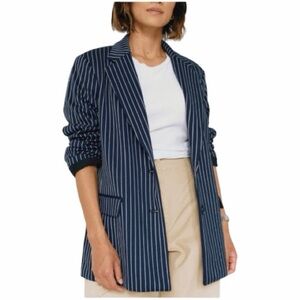 Leze The Lable Sierra Boyfriend Pinstripe Blue White Blazer Women's Medium